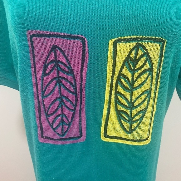 Vintage COURTWELL GREEN W SILKSCREEN LEAF PRINT - COTTON BLEND MAXI DRESS SZ M - Picture 2 of 9